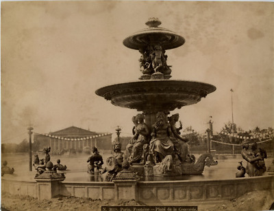 France Fontaine et Obélisque Place De La Concorde Vintage albumen print, Paris 