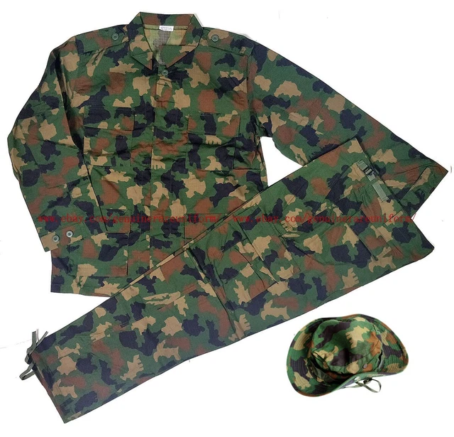 RARE AFRICAN NIGERIAN Army Woodland Camo Uniform BDU Top & Pants & Hat