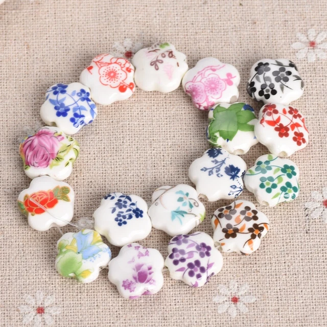 10 stück 15x6mm Blume Form Lose Weiß Porzellan Keramik Perlen - Blume Muster