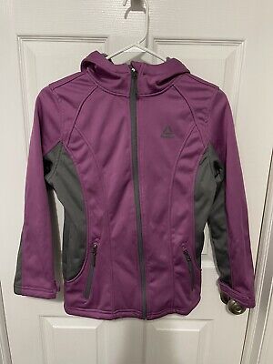 Reebok Soft Shell Fleece Lined Hooded Full Zip Jacket Girls L 14/16 Purple Gray