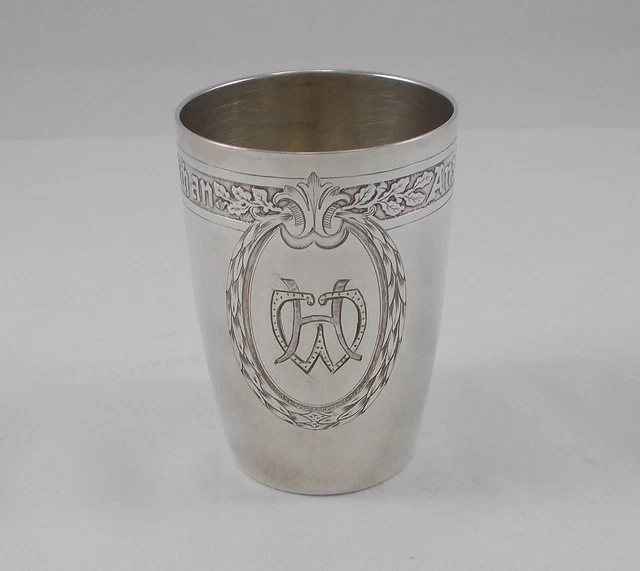 Raro Solido Vino Stile Art Nouveau Con Patriotischem Citazione Di 800er Argento