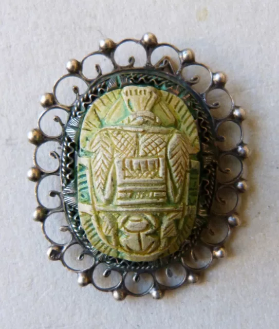 Pendentif argent massif scarabée sculpté  Egypte silver brooch bijou ancien