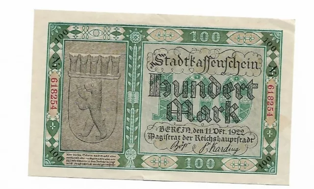 100 Mark Stadtkassenschein Berlin 1922