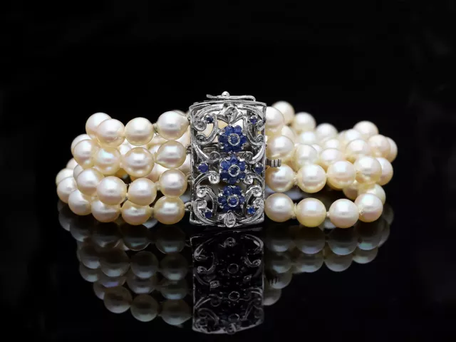 vintage Armband Akoya Zucht Perlen Saphire 750 Gold Wert: 2.900,- EUR