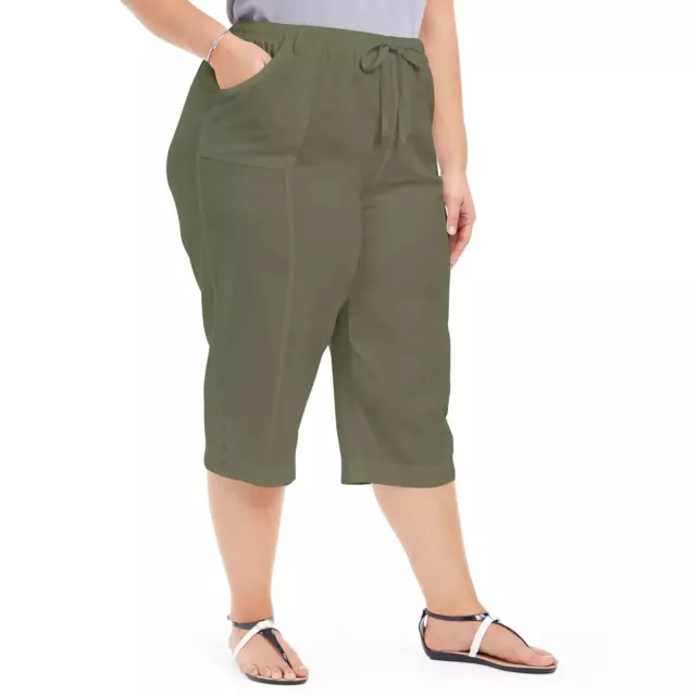 KAREN SCOTT PLUS Size Button-Cuff Capri Pants, Olive Sprig, 3X $17.65 -  PicClick