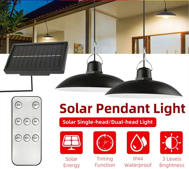 Double LED Solar Powered Pendant Light Hanging Lamp Paito Garden Yard Shed Light