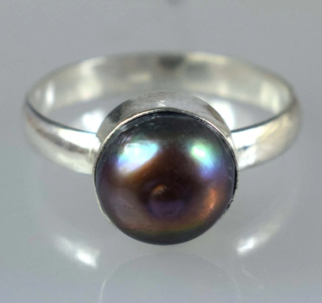 Bague Fine En Argent Avec Une Perle Noire De Tahiti 11mm - Taille 59 - Fait Main - ROSEMIMOSA