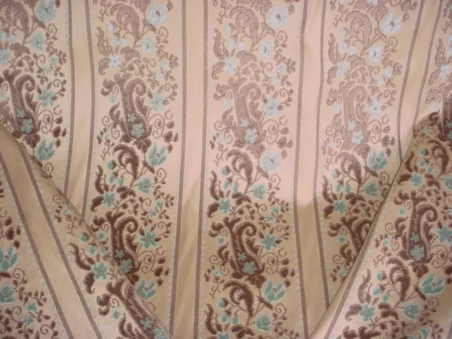 13-1/2Y Brunschwig Et Fils Mocha Aqua French Floral Velvet Upholstery Fabric