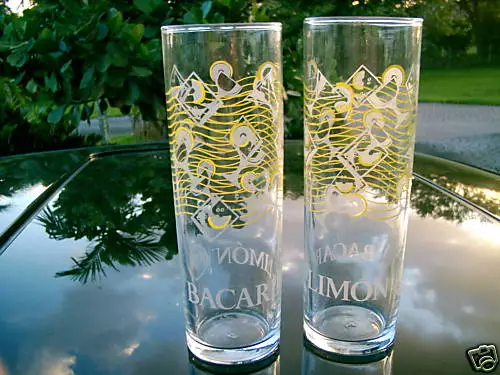 BACARDI LIMON  RUM GLASS  7" TALL SET OF 2  LEMON DESIGN MARTINI LEMON (reduced)