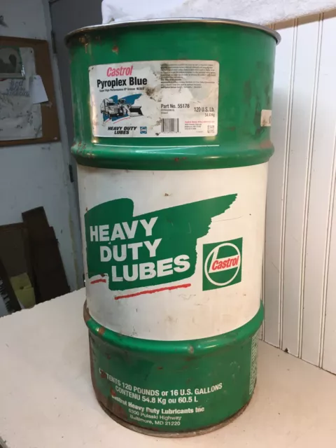 Vtg  16 gallon oil gas drum can CASTROL OIL  Motor Oil Grease Garage Trash Can