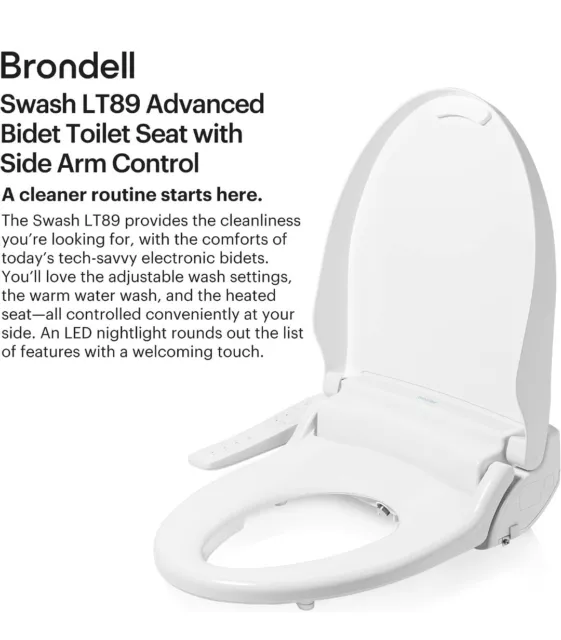 Brondell Swash Electronic Bidet Toilet Seat LT89 WHITE, Fits Elongated Toilets