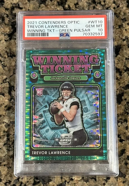 2021 Contenders Optic Trevor Lawrence PSA 10 RC WINNING TICKET GREEN PRIZM # /30