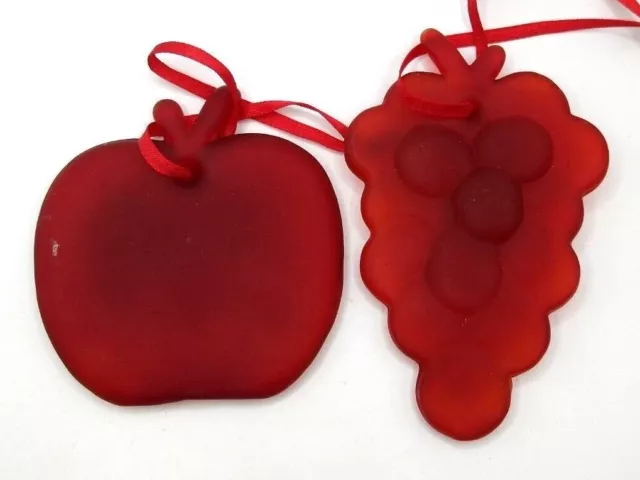 Ruby Red Beachglass Sun Catchers Apple an Grapes Christmas Ornaments