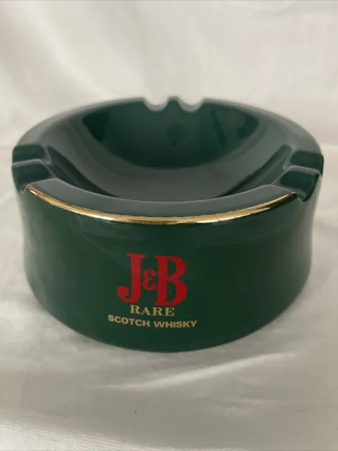 Rare J & B Scotch Whisky Vintage Ashtray - Rich Green Glaze - With Fab Accents