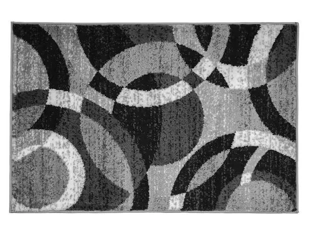 Alfombra moderna de círculos abstractos gris de 2 pies x 3 pies de área interior alta resistencia a las manchas