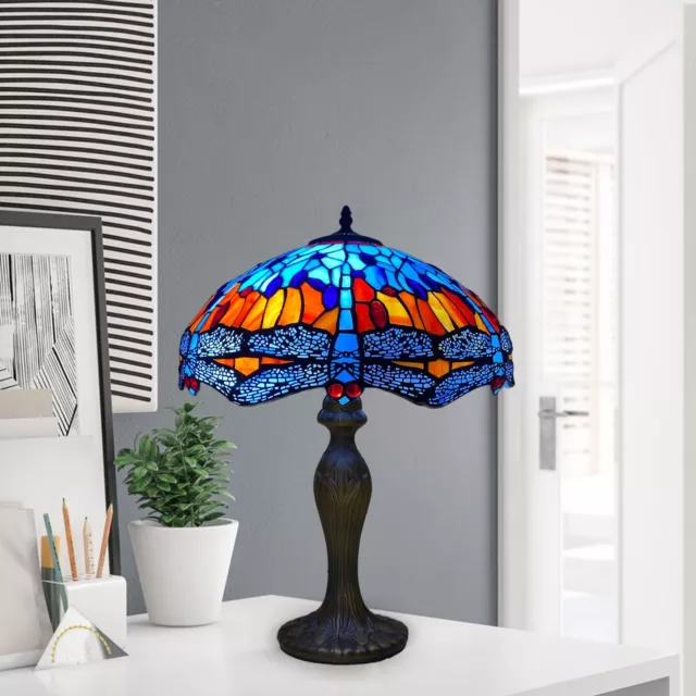 16 inch Tiffany Dragonfly Style Table Lamp Multicolour Stained Glass Handcrafted