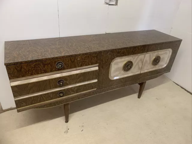 Vintage Retro Formica Style Sideboard Art Deco Bar Cabinet Groovy Walnut Veneer 2