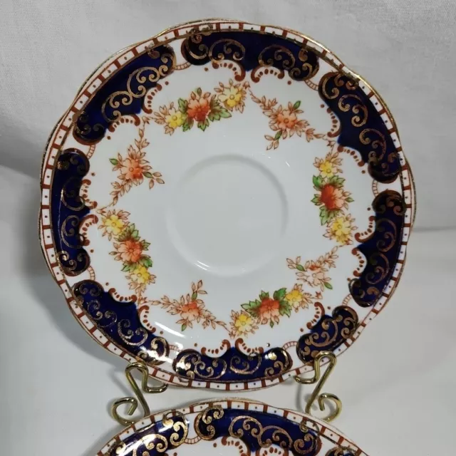 2 VTG ROYAL STANDARD FINE BONE CHINA SAUCERs  COBALT IMARI PATTERN Grannycore