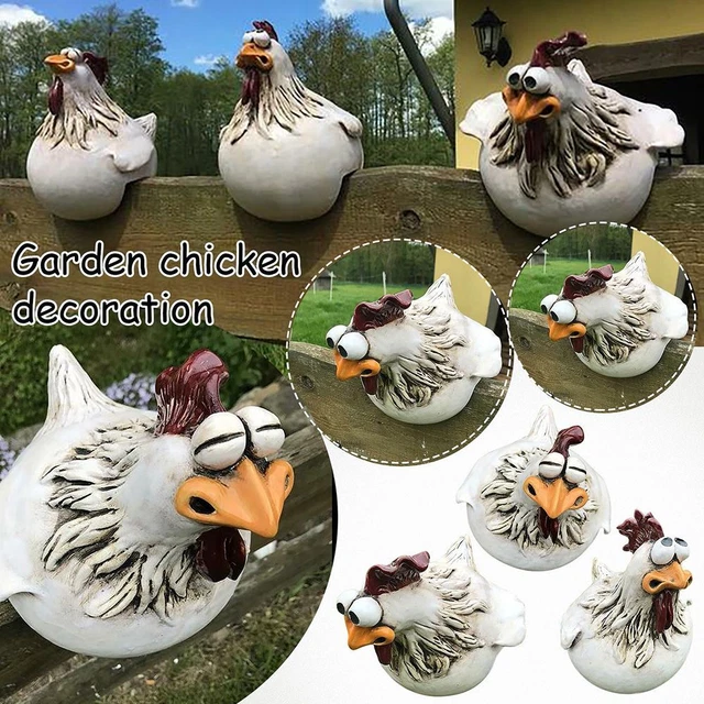 Hen Resin Yard Lawn Fence Chicken Statue Rooster Clip Garden Sculpture
