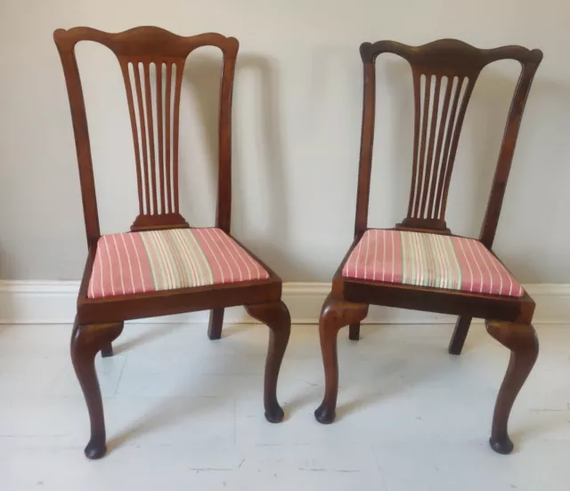 Queen Anne Dining Chairs Pair High Back Carved Mahogany Postage Available