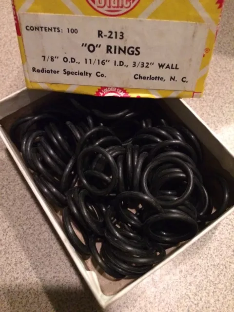 NOS Box of 100 O-Rings 7/8" OD, 11/16" ID, 3/32 " Wall--Radiator Specialty-USA