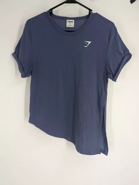 Gymshark Womens Asymmetrical Activewear T Shirt Size L Blue Split
