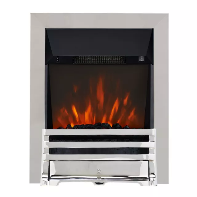 Electric Modern Chrome Remote 2Kw Flame Coal Display Insert Inset Fireplace Fire