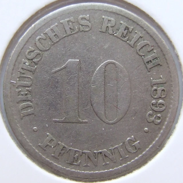 Moneta Reich Tedesco Impero Tedesco 10 Pfennig 1893 G IN Quasi Very fine
