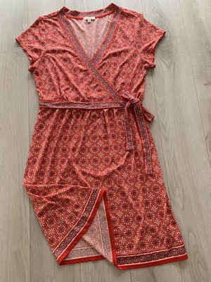 Max Studio Red Printed Stretch Faux Wrap Waist Tie Sheath Dress Sz XL