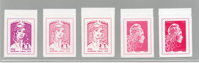 Lettre Suivie Marianne Ciappa et Marianne YZ Adhésifs, les 5 Timbres différents