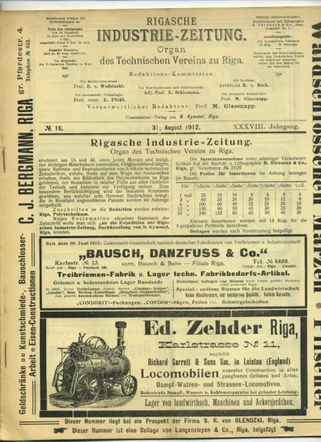 1912 Rigasche Industrie - Zeitung Organ des Technischen Vereins zu Riga