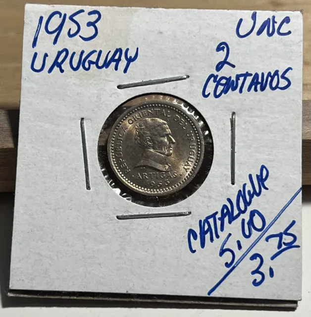 1953 Uruguay 2 Centesimo UNC (INV F)