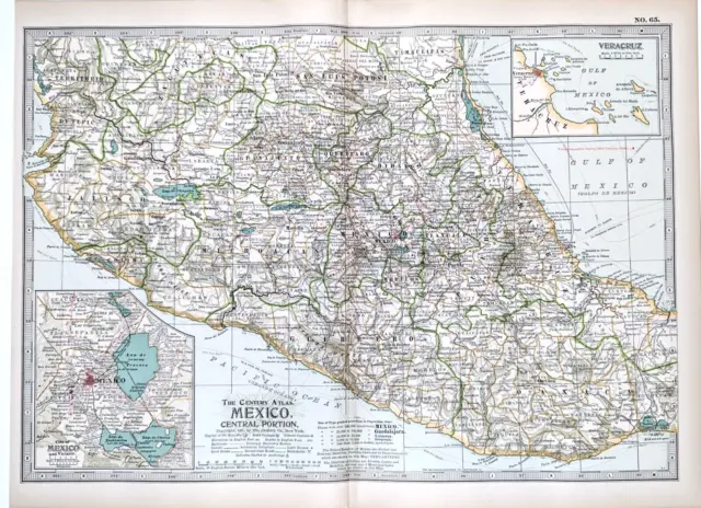 1897 MEXICO Map ORIGINAL Vera Cruz STEAMSHIP Routes RAILWAYS States Battlefields 2