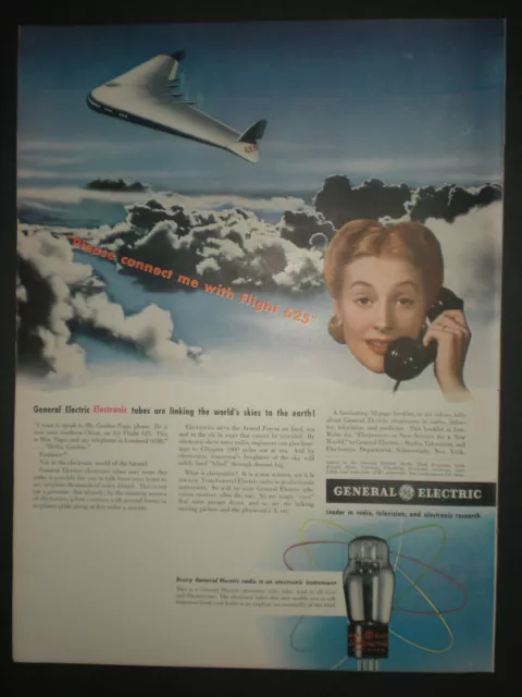 1942 FUTURE AIRPLANE FUTURISTIC PLANE vtg GENERAL ELECTRIC TUBE Trade print ad