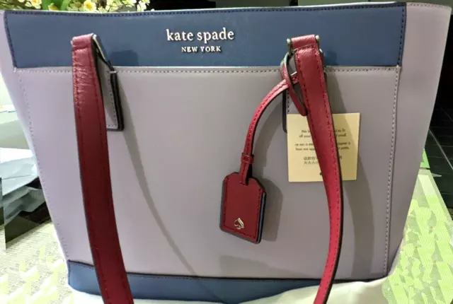 Kate Spade Cameron Laptop Tote Bag Large Lavender/Petrol Blue