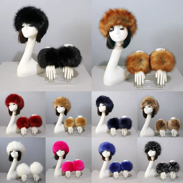 Women Autumn Winter Imitation Fox Fur Hat Soft Warm Hats Cuffs Set Suit Warmth