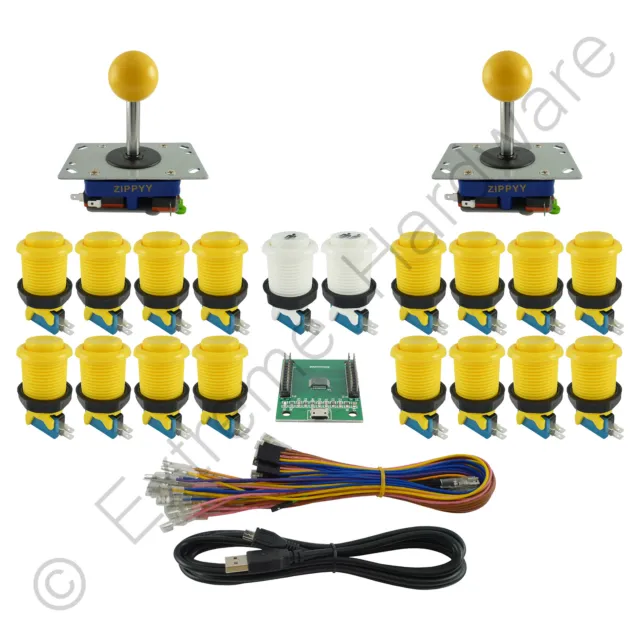 2 Player Arcade Control Kit 2 Ball Top Joysticks 18 Buttons Xin-Mo Yellow JAMMA