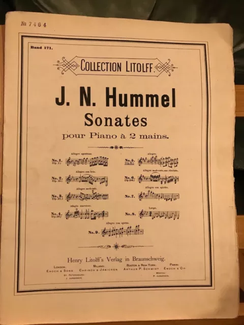 Hummel Sonate pour piano n°5 opus 81 partition pour piano éditions Litolff