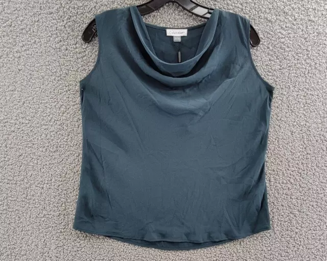 Calvin Klein Petite Sleeveless Cowl Neck Top Women's PM Forest Solid Pullover~