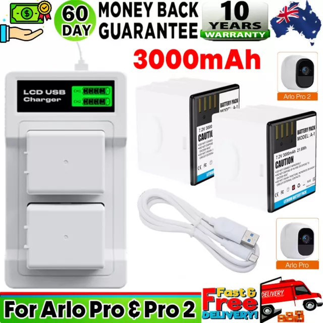 2x 3000mAh Replacement Battery for ARLO PRO & PRO 2 Camera VMA4400 & USB Charger