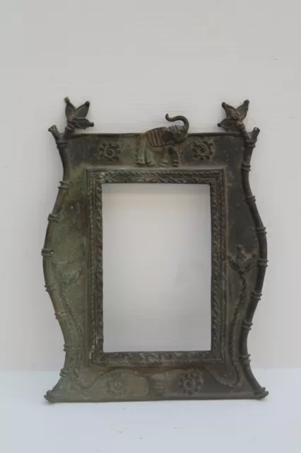 Antique Old Hand Crafted Brass Flower Engraved Small Mirror Photo Frame NH1209