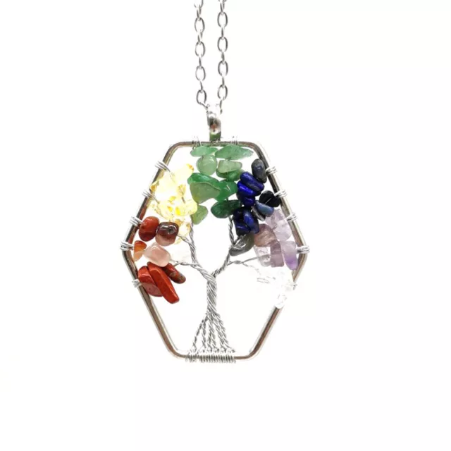 Crystal Tree of Life Necklace Wire Wrapped Pendant Natural Chips Gravel Healing