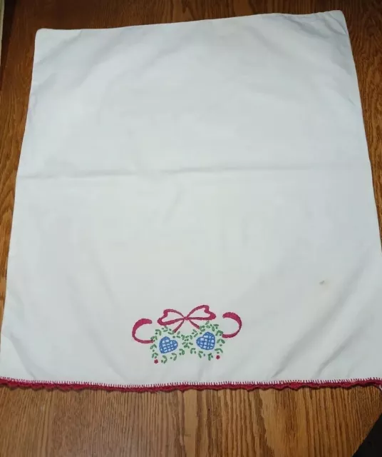 Vintage Pillowcase, Embroidered.  Crocheted Edge. Very Pretty. 16" by 18".