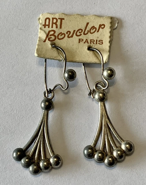 Boucle D'Oreille Ancienne Vintage En Métal Argenté - Bijou Occasion