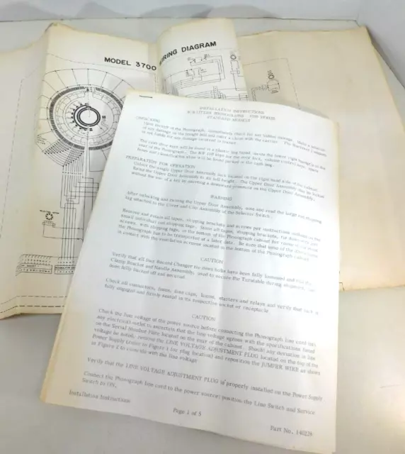 Wurlitzer Model 3700 Series Phonograph Installation Instructions, Wiring Diagram