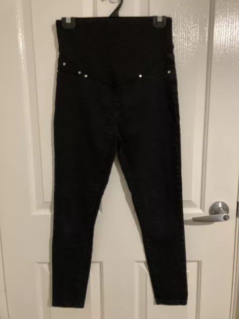 Boohoo Maternity Black Denim Jeans With Waist Belly Band Ladies Size 8