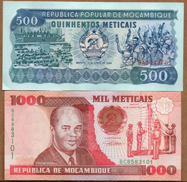 MOSAMBIK / MOZAMBIQUE 500, 1000 Meticais 1989-1991 UNC