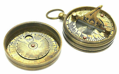 Brass Sundial Compass Vintage Dollond London Nautical Antique poem compass