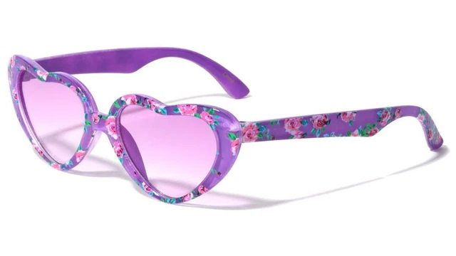 Kids Youth Girls Heart Shaped Floral Flowers Sunglasses Love Retro Fashion Cute