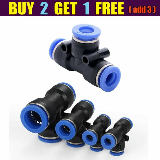 5pcs T Type Pneumatic Push Connector Air Line Quick Fittings Dia4 6 8 10 12 16mm